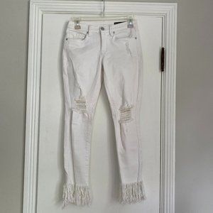 Blank NYC Crop Girlfriend Jean White Raw Fringe Size 26